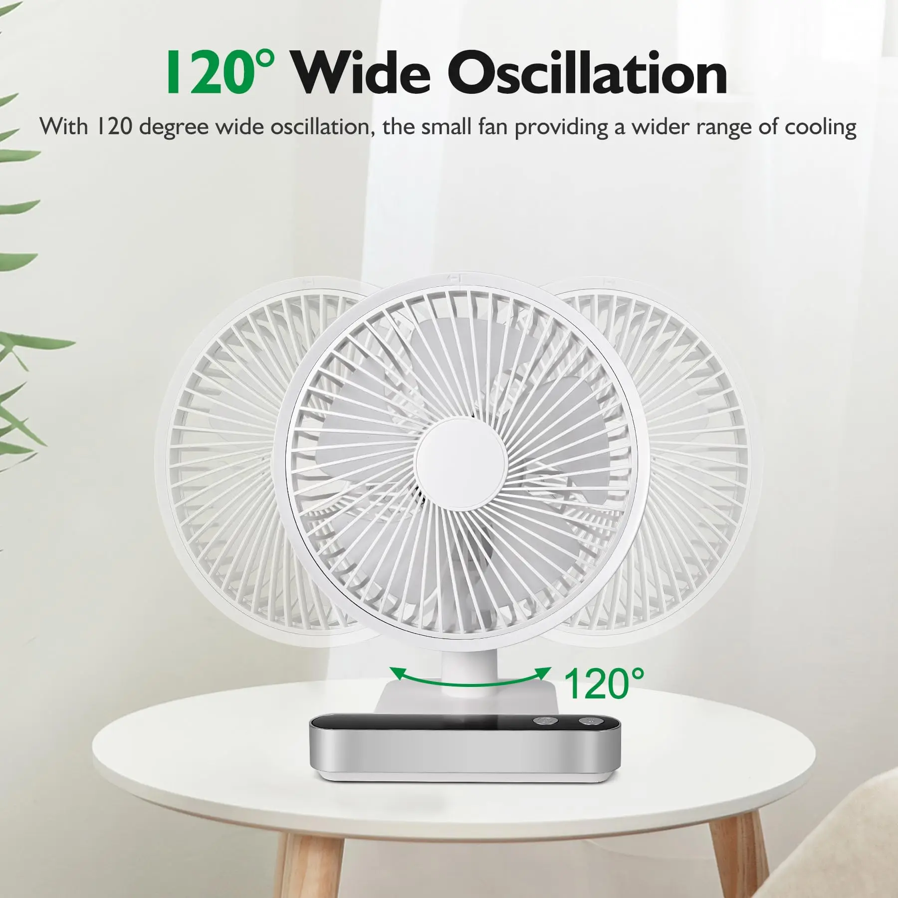 Oscillating Desk Fan 4000mAh Battery Powered & USB Rechargeable Small Personal Fan Quiet Table Fan Portable Fan 4 Speed with LED 4