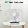 Oscillating Desk Fan 4000mAh Battery Powered & USB Rechargeable Small Personal Fan Quiet Table Fan Portable Fan 4 Speed with LED 4