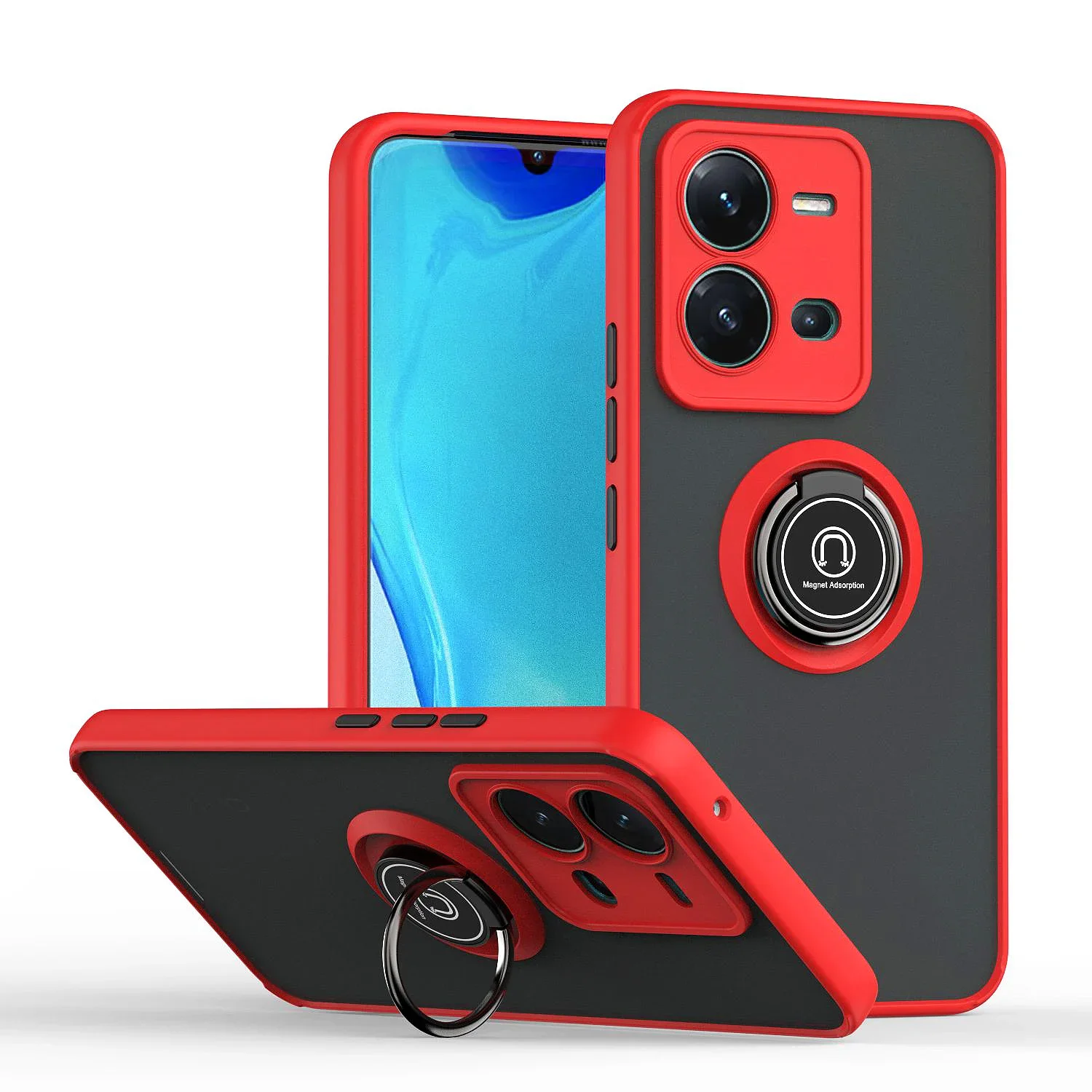 Armor Shockproof Matte Case with Ring Holder Stand and Magnetic Features