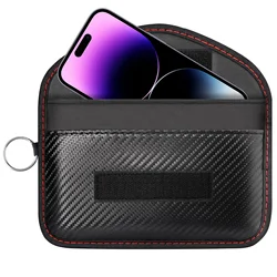 Carbon Fiber RFID Signal Blocking Faraday Bag for Car Keys - Enhanced Anti - Theft Pouch (Black)