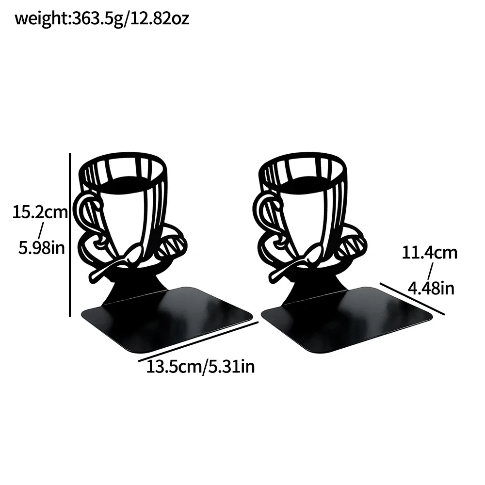 2Pcs/1Set Coffee Cup Hollow Metal Bookends Decoration Desktop Office Retractable Book Holder Student Retro Minimalist Book Rests