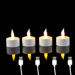 Set of Yellow Flameless LED Candle Lights with USB Charging - Decorative Rechargeable Tea Lights for Weddings and Christmas (4 pieces)