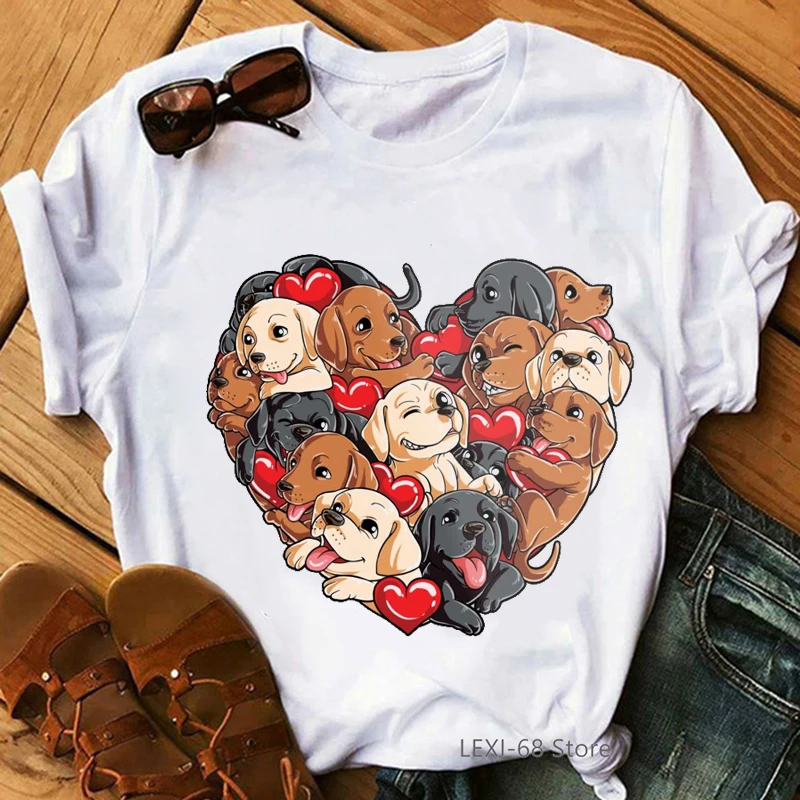 

Pug dog animal print tshirt women Labrador Heart Valentines Day Gifts Dog Lovers Cute t shirt femme funny female t-shirt