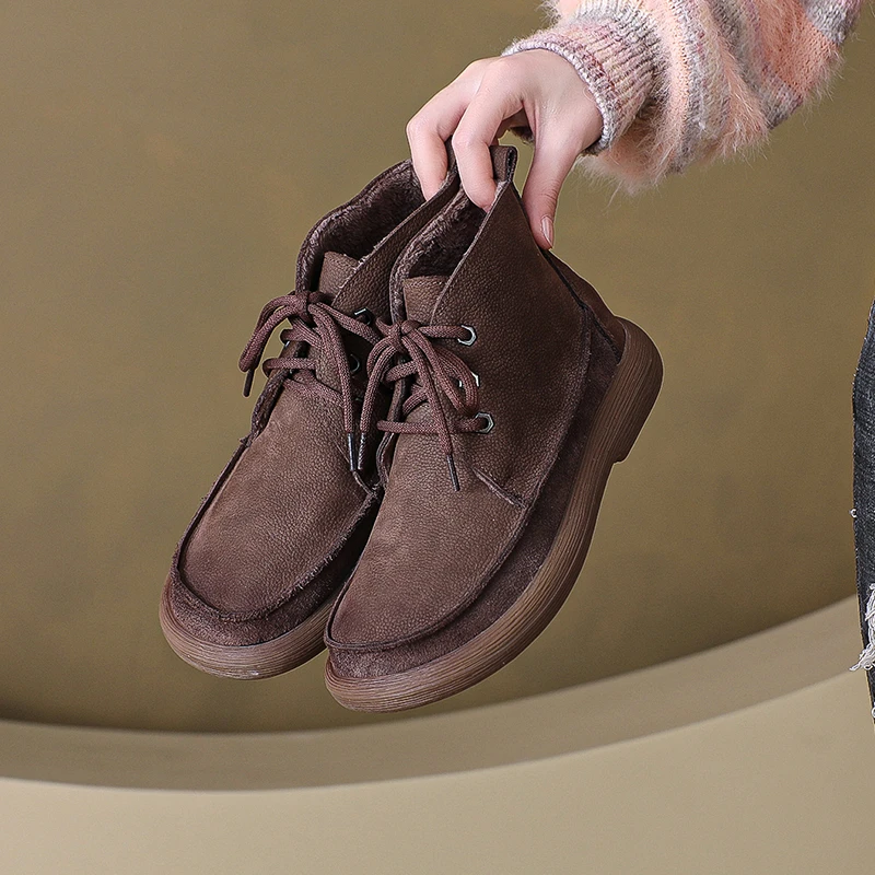 

Imitation deerskin short boots winter round toe lace-up boots new women's warm plush shoes women's thickened cotton boots 2024