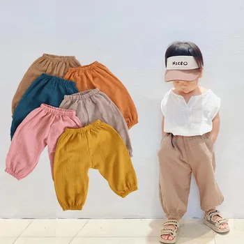 남녀공용 캐주얼 바지, 루즈한 솔리드 모기 방지 바지, 남녀공용 단색 바지, 1-7T