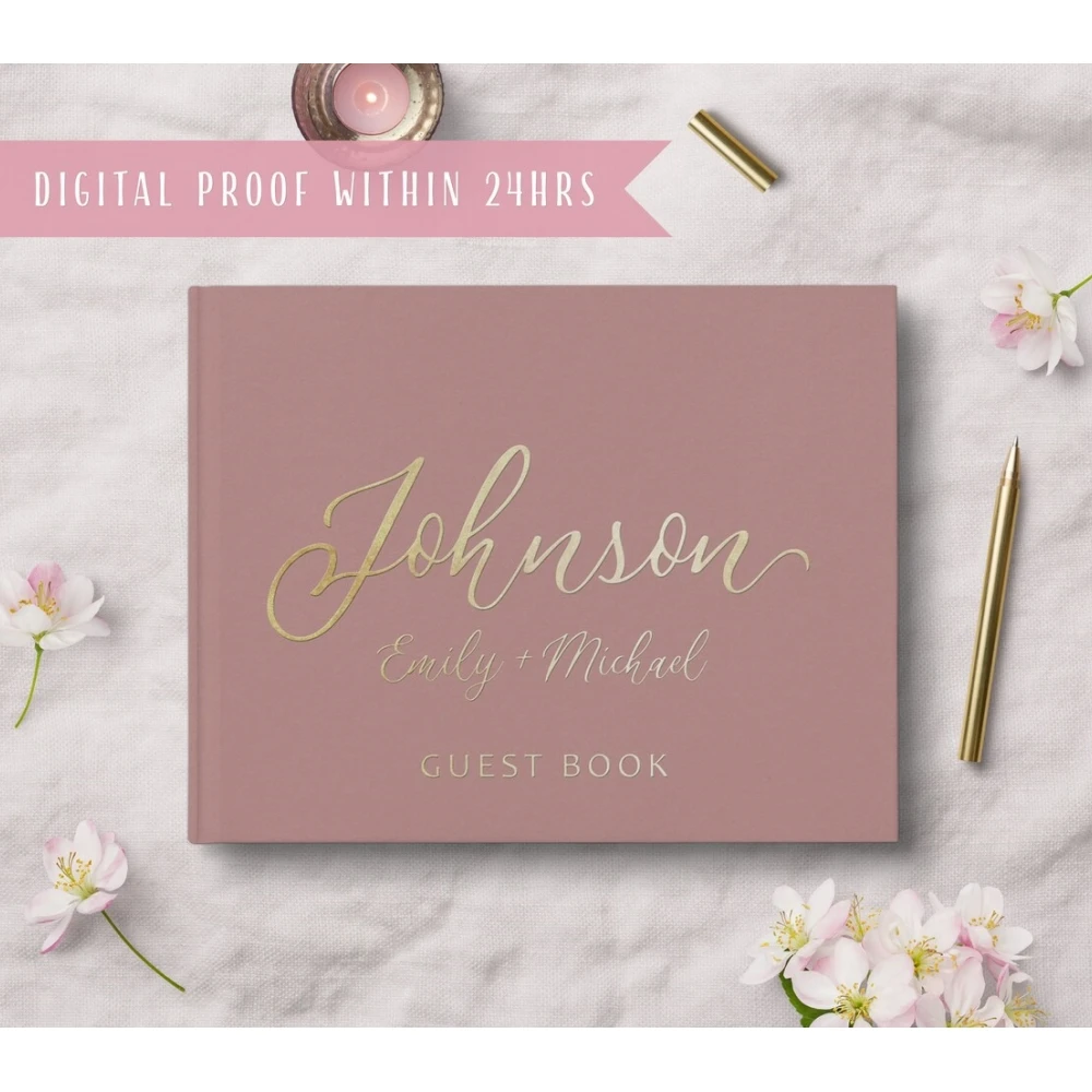

Personalized Wedding Guest Book | Mauve Wedding Book Album | Rose Gold Foil Album | Custom wedding Signature Book | Photo Booth