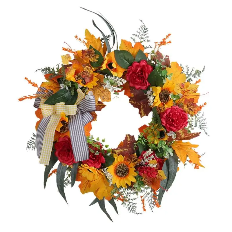 

Fall Wreaths For Front Door Sunflower Bow Garland For Autumn Decor Decorative Garland With Artificial Plants For Walls Front