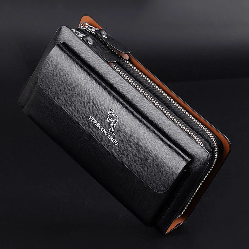 

NEW-YUESKANGAROO Men Clutch Bag Fashion Long Purse Double Zipper Business Wallet Male Casual Bag