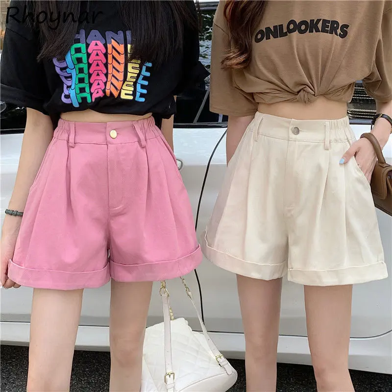 

Casual Shorts Women Solid All-match Loose Comfort Summer New High Waist Fashion Streetwear Ins Female Korean Style Chic Young