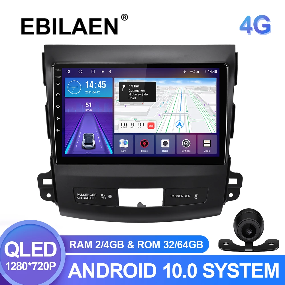 Автомобильный мультимедийный плеер EBILAEN 4G для Mitsubishi Outlander xl 2005-2014 Android 10