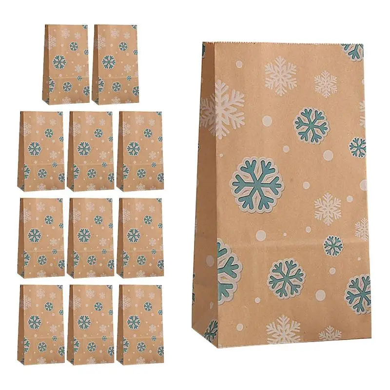 

12PCS Christmas Kraft Paper Handbags Christmas Gifts Bag Merry Christmas Decor For Home Christmas New Year Packing Bags