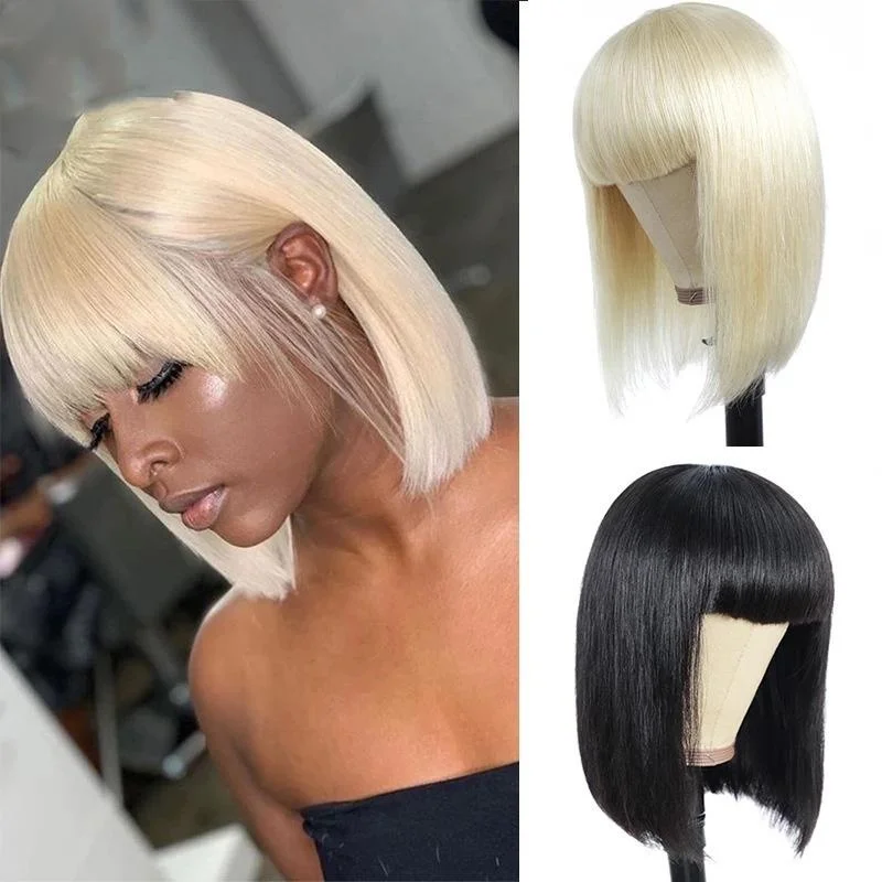 

Blonde Colored Straight Wig Short Hair Wigs for Women Full Machine Made with Breathable Button Net Styling Tools Accessories