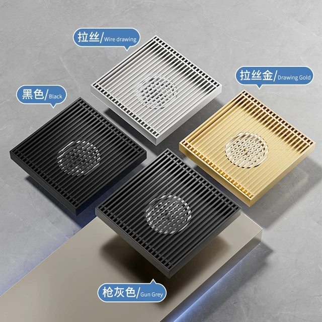 ท่อระบายน้ำสแตนเลสขนาดใหญ่สำหรับลานกลางแจ้ง ขนาดเส้นผ่านศูนย์กลางใหญ่ และท่อระบายน้ำพื้นขนาด 20x20 พร้อมท่อระบายน้ำขนาด 110 และท่อระบายน้ำกำจัดกลิ่นขนาดใหญ่ 15x15 สีดำ 1