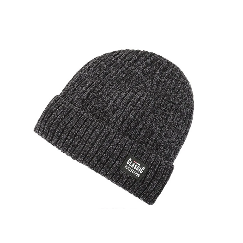 NIXHIT Plus Velvet Thick Warm Fur Skullies Beanies Men Winter Hat Knitted Hats Riding Men Cap Chenille Fleece Men's Hat Z256