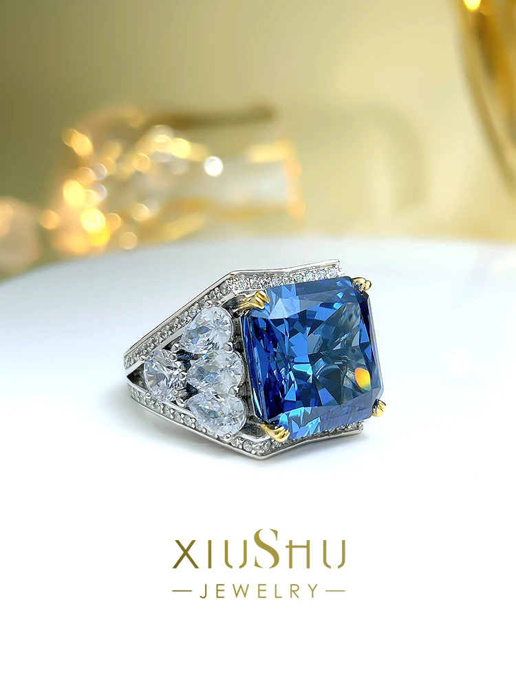 

European and American Retro Artificial Royal Sapphire Ring Imported High Carbon Diamond for Women