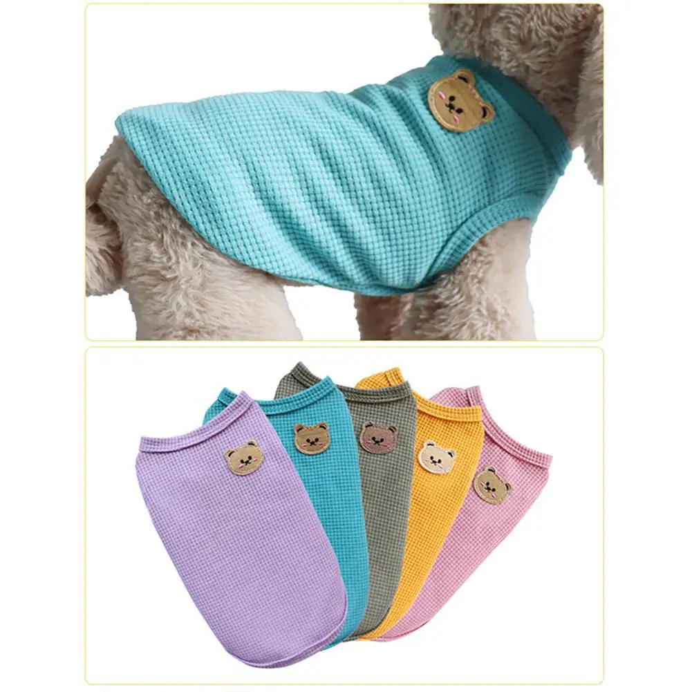 

NEW Small Dog Vest Cute Bear Waffle Pattern Pet Clothes Multi-color Breathable Warm Windproof Vest For Cat Dog