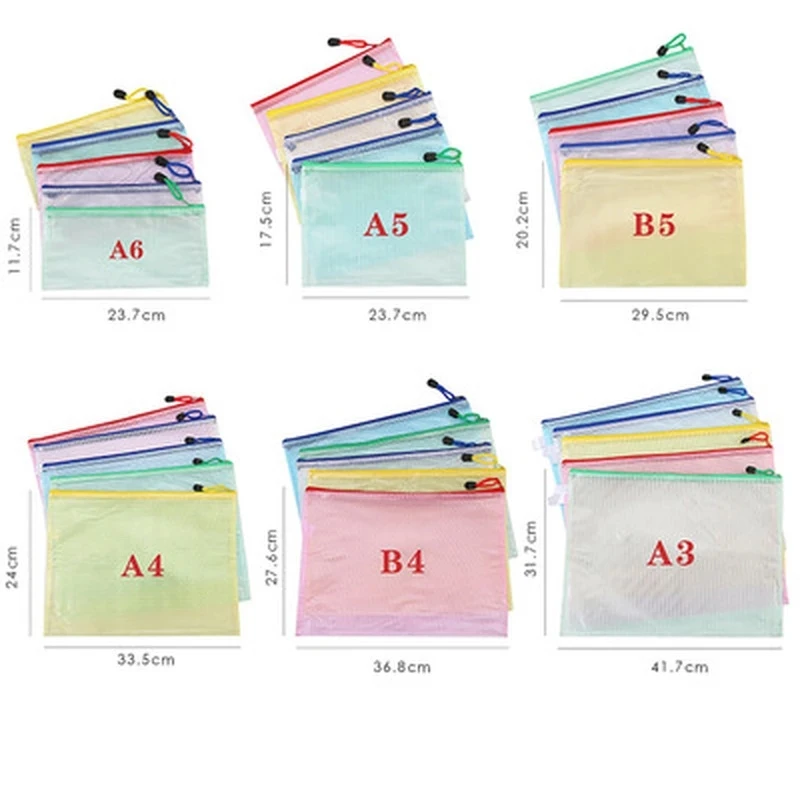 1pc A3 A4 A5 A6 B4 B5 File Folder Poly Stationery Storage Waterproof Zipper PVC Organizer Bag Document Paper Office