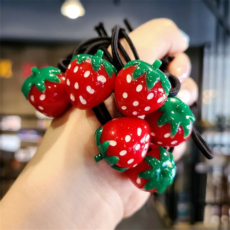 2Pcs Shiny Strawberry Hair Accessories Children Rubber Bands Scrunchies Elastic Hair Bands Girls Headband Decorations Ties Gum 4