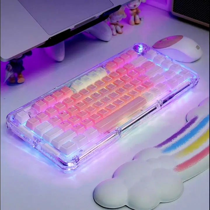 Geléia Crystal Keycap para Teclado Mecânico Oem Altura Caráter Translúcido Redondo Rosa Azul Faça Você Mesmo Geléia Gelo Bonito 136 Chaves - Imagem 5