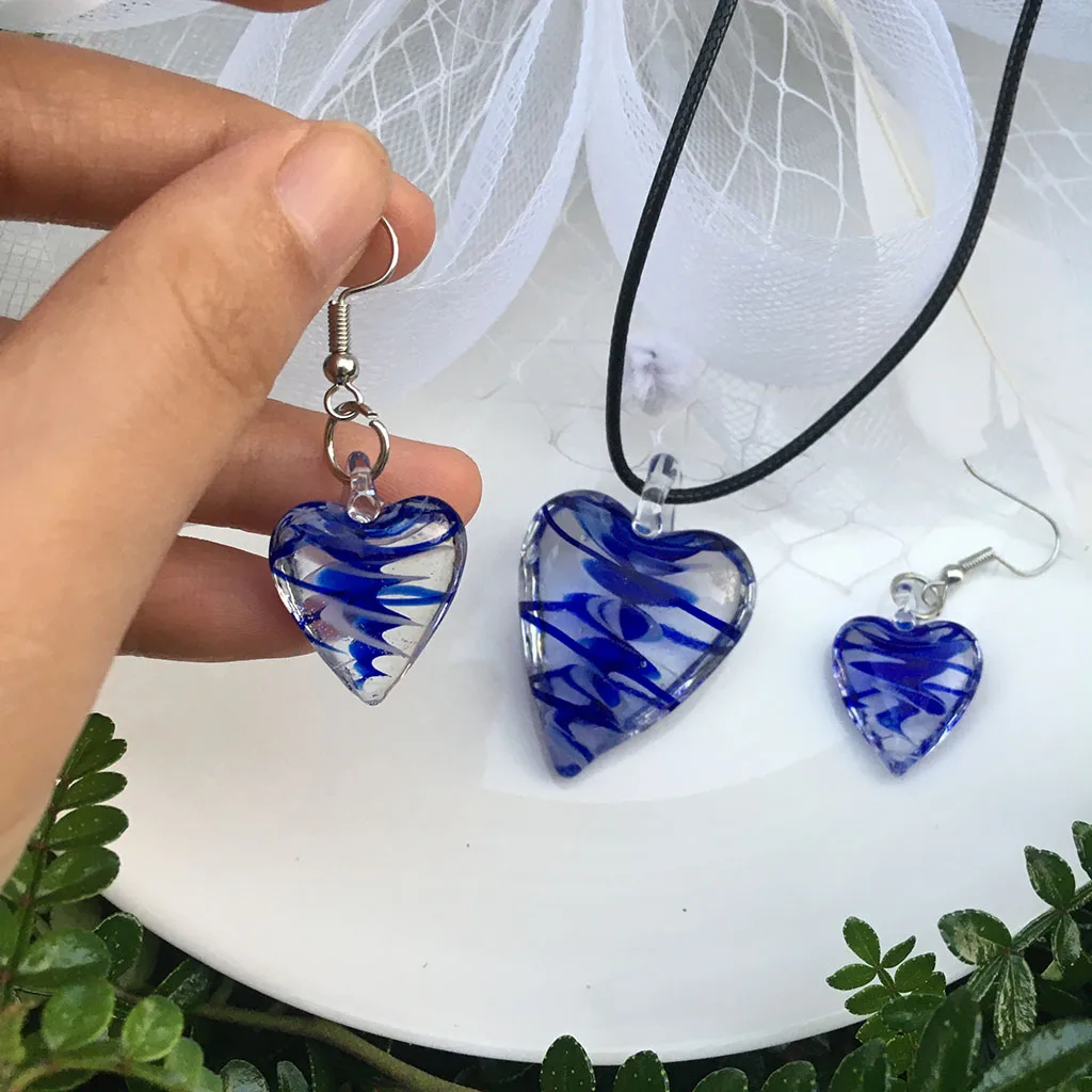 Glass Of Venice Murano Glass Puffed Heart Necklace & Earrings Set - Light Pink, Handmade In Italy