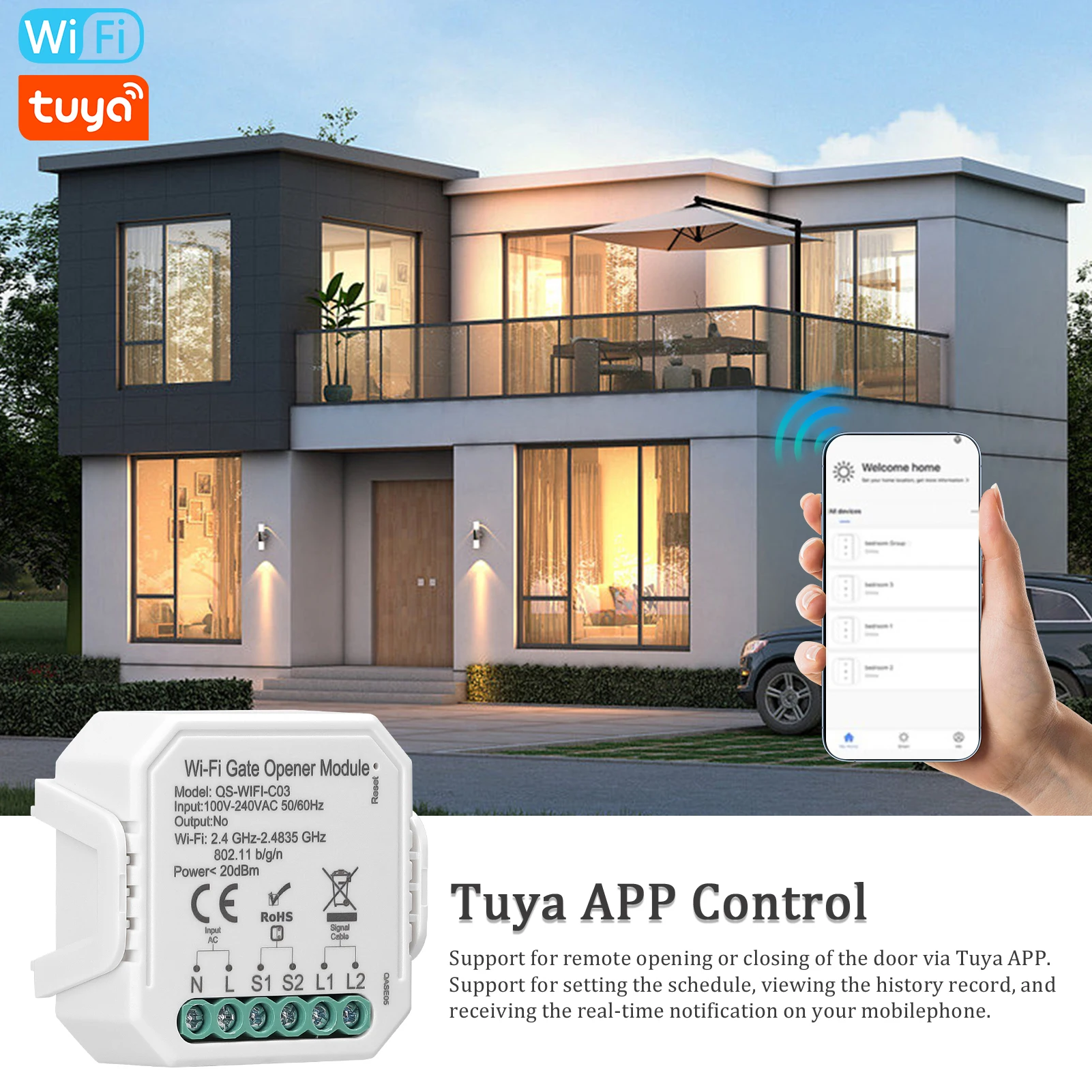 Tuya WiFi Garage Door Opener Controller Mobilephone Remotely APP Control Compatible with Alexa Google Home for Voice Control smart garage door opener