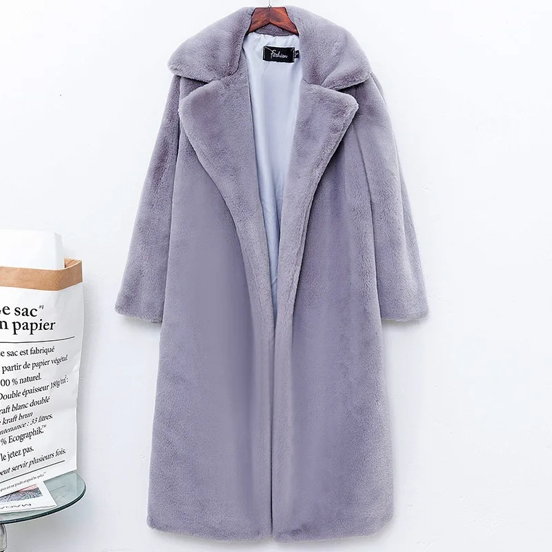 2023 Winter New Women Faux Fur Coat Thickened Warm Outwear Mid Length Version Solid Color Parkas Fashion Casual Loose Outcoat