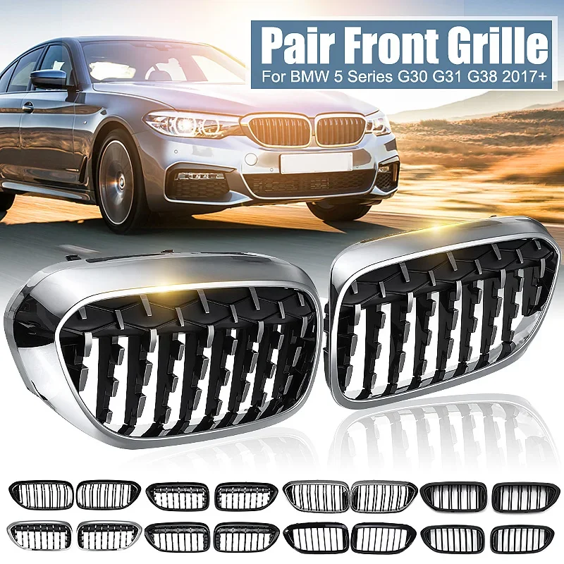 

2PCS Front Bumper Kidney Grille Grill for BMW G30 G31 G38 5 Series 525I 530I 540I 550I 2017-2020 Black Double Line Kidney