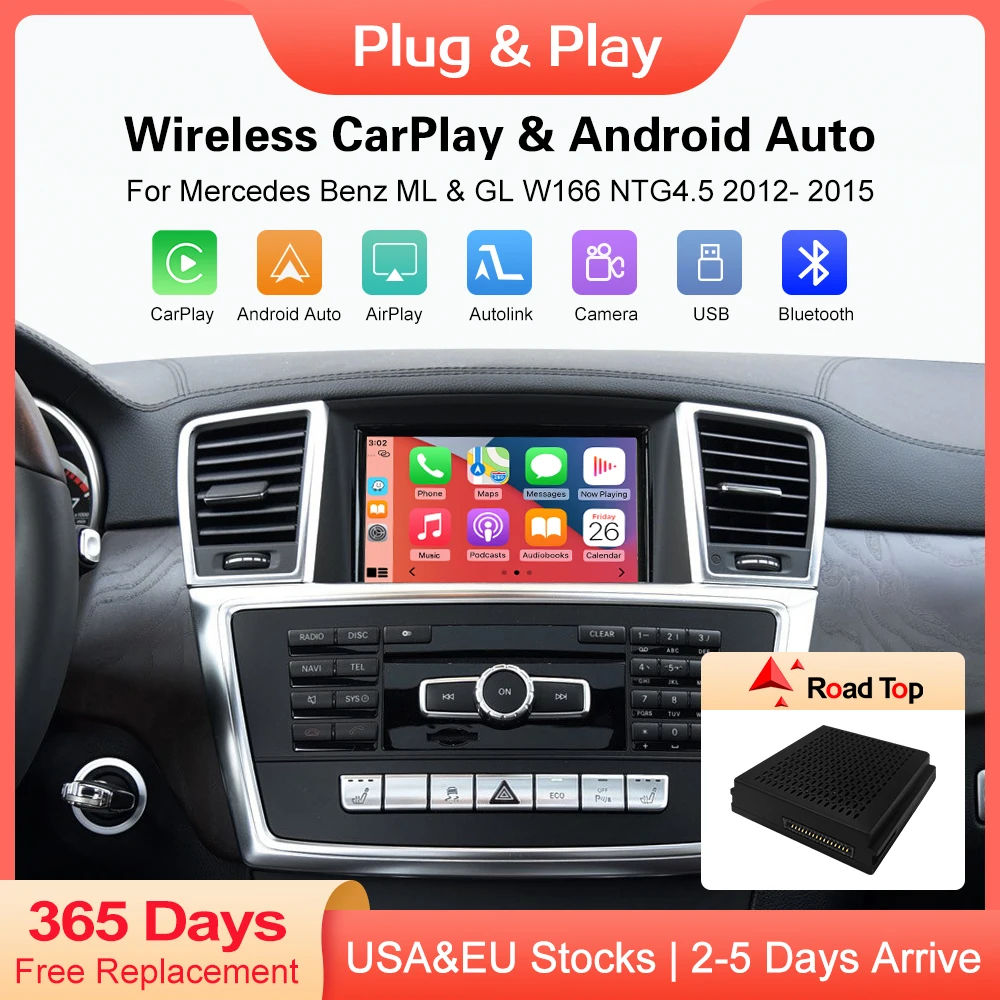 Carplay sans fil Android Auto Mirror Link, navigation GPS AirPlay, Mercedes Benz Classe ML GL W166 NTG 4.5, Becker Tech