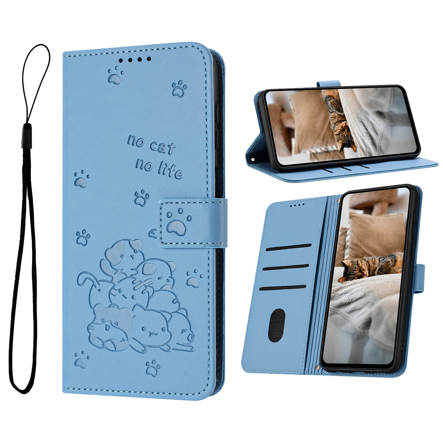 Elegant Leather Cat Design Phone Wallet Case Cover