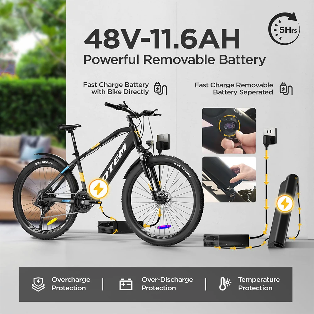 Totem Volcano 2.0 Electric Mountain Bike for Adults-500W Motor (Peak 1000W), 48V 11.6Ah Battery, 27.5" Tires, High-Power EBike electric bike,electric bicycle