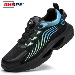 Rotating Button Safety Sport Work Shoes - Anti-Smash, Anti-Puncture, Fashionable Protective Boots - 42 (F-Blue)