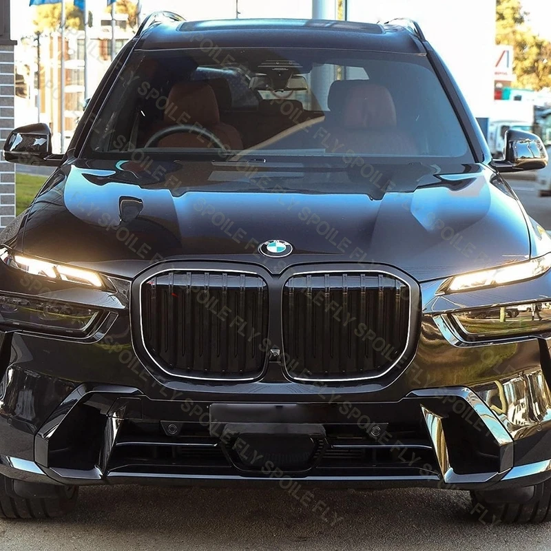 고품질 M-퍼포먼스 스타일 BMW X7 G07 LCI 2023 2024+ 차량용 프론트 범퍼 그릴 LED 라이트 스트립 그릴 글로시 블랙