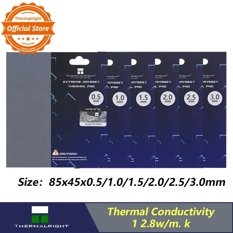 

Thermalright ODYSSEY Thermal Silicone Pad CPU/GPU Card Water Cooling Thermal Pad 12.8W-15W/mk Size 85x45mm,90x50mm
