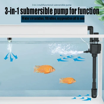 3-in-1 Fish Tank Filter on Submersible Pump Filter Universal Silent Built-in Pump Oxygenation Cycle 1
