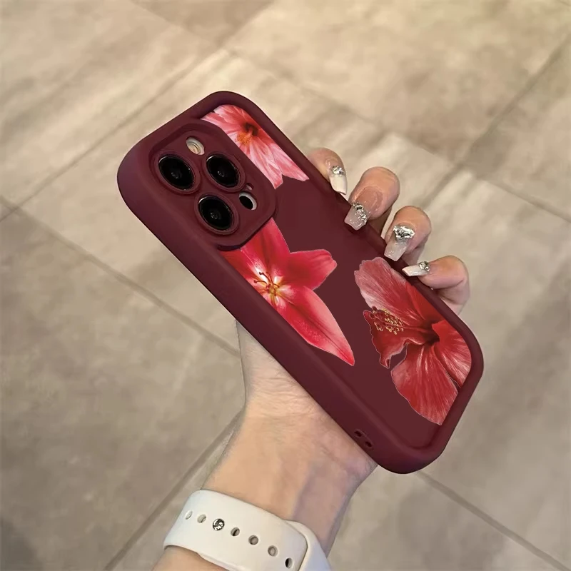 Elegant Wine Red Floral Phone Case - Shockproof & Stylish Cover