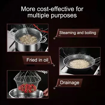 1PC Stainless Steel Foldable Multifunctional Fryer Basket French Fry Strainer Kitchen Appliance Is Durable 2