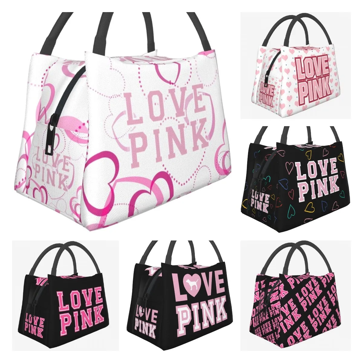 Love Pink Heart Women Secert Insulated Lunch Bag Reusable Water-Resistant Bento Tote Box Portable Lunch Bags 100pcs 50pcs 7x7cm plastic transparent heart bags for diy jewelry candy cookie gift self adhesive pouch storage packaging bags