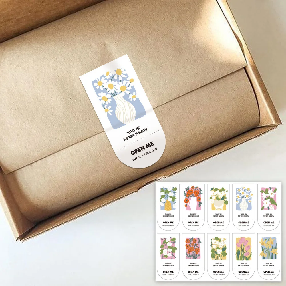 

100Pcs/Set Cute Flowers Expression Rectangular Stickers Gift Box Sealing Label Self-adhesive Packaging Sticker DIY Material Gift