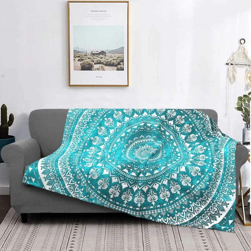 

Mandala Turquoise Flannel Blanket tribal floral flower Awesome Throw Blankets for Home Hotel Sofa 200x150cm Plush Thin Quilt