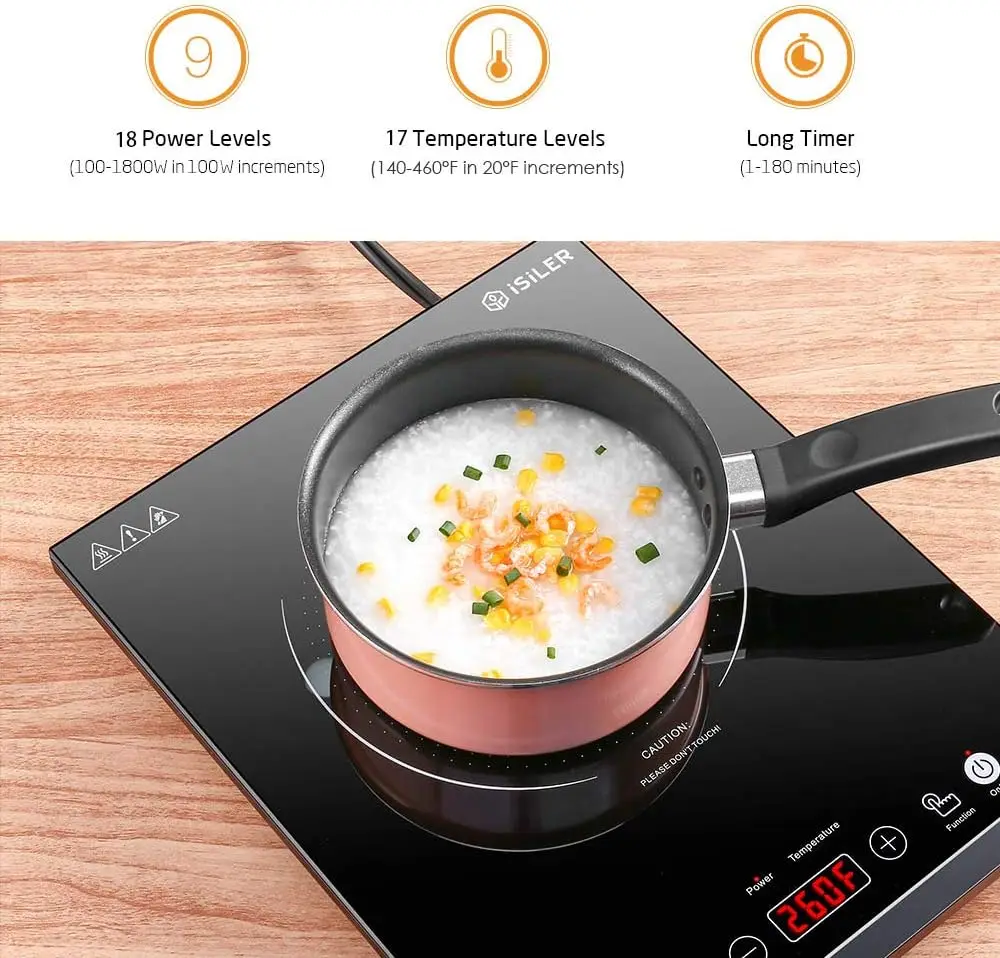 Induction Cooktop, iSiLER 1800W Sensor Touch Electric Induction Cooker Hot Plate with Kids Safety Lock, 6.7" Heating Co