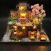 DIY Wooden Miniature Model Kit Chinese Ancient Casa Cherry Blossom Villa 3D Puzzle Dollhouse With Furniture Lights Home Decor 4
