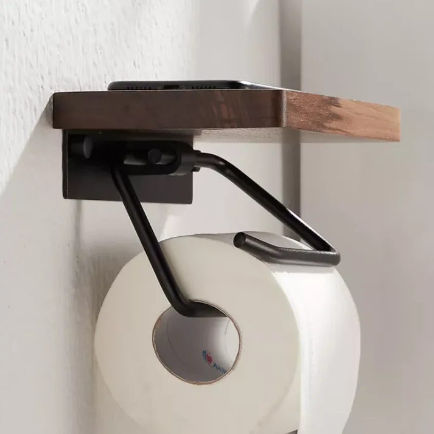 Paper Towel Rack Toilet Roll Rack Black Walnut Creative Solid Wood Bathroom Hook