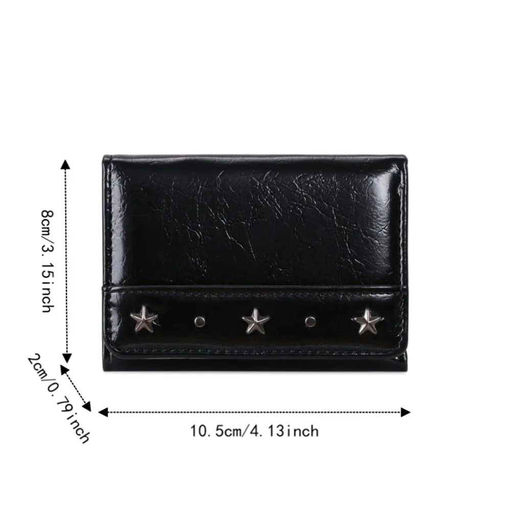 Portafoglio Trifold in PU Stile Vintage con Borchie a Stella, Ultra Sottile, Compatto, con Tasca Portamonete, Scomparti Multipli, Grande Capacità, per Viaggi - immagine 6