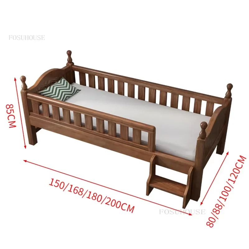 Simple Wood Child Bed for Kids Room Bedside Widened Guardrail Children Beds Chinese Light Luxury Household Bed for Children