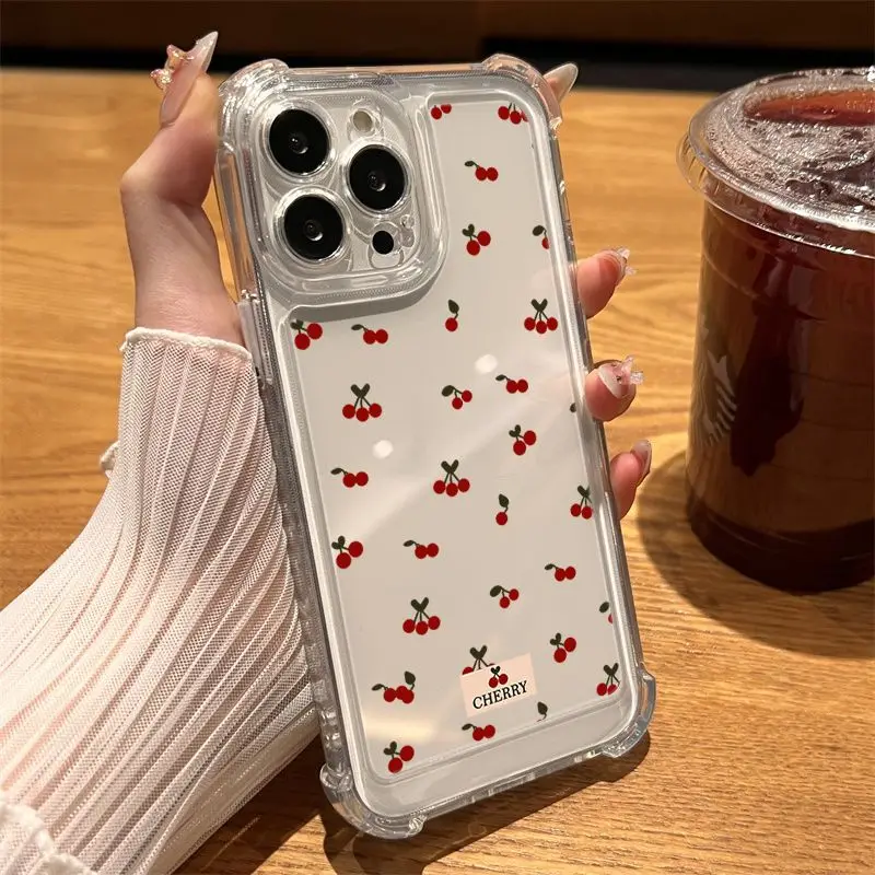Shockproof Clear Bow Cherry Phone Case