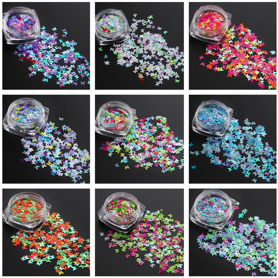 Holographic Mirror Butterfly Nail Sequins Ultra-thin Flake Nail Glitter Gold Pink Rainbow Gel Polish Manicure Decoration SAHSH