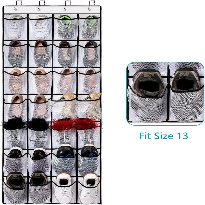 Slip Resistant Breathable Space Saving Mesh Large 12/24 Pocket Shoe Organize Up to 40 Pounds Over the Door Sturdy Closet