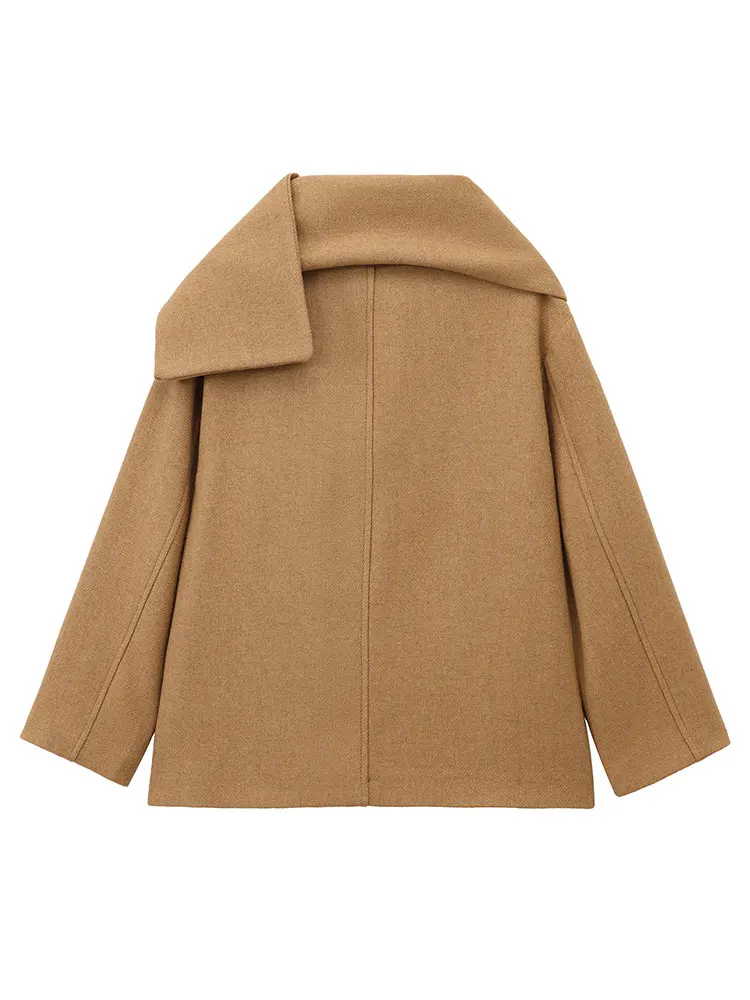 HH Women Elegant Solid Scarf Collar Coat Single Button Long Sleeve Jacket Autumn Winter Fashion High Street Lady Chic Outwear