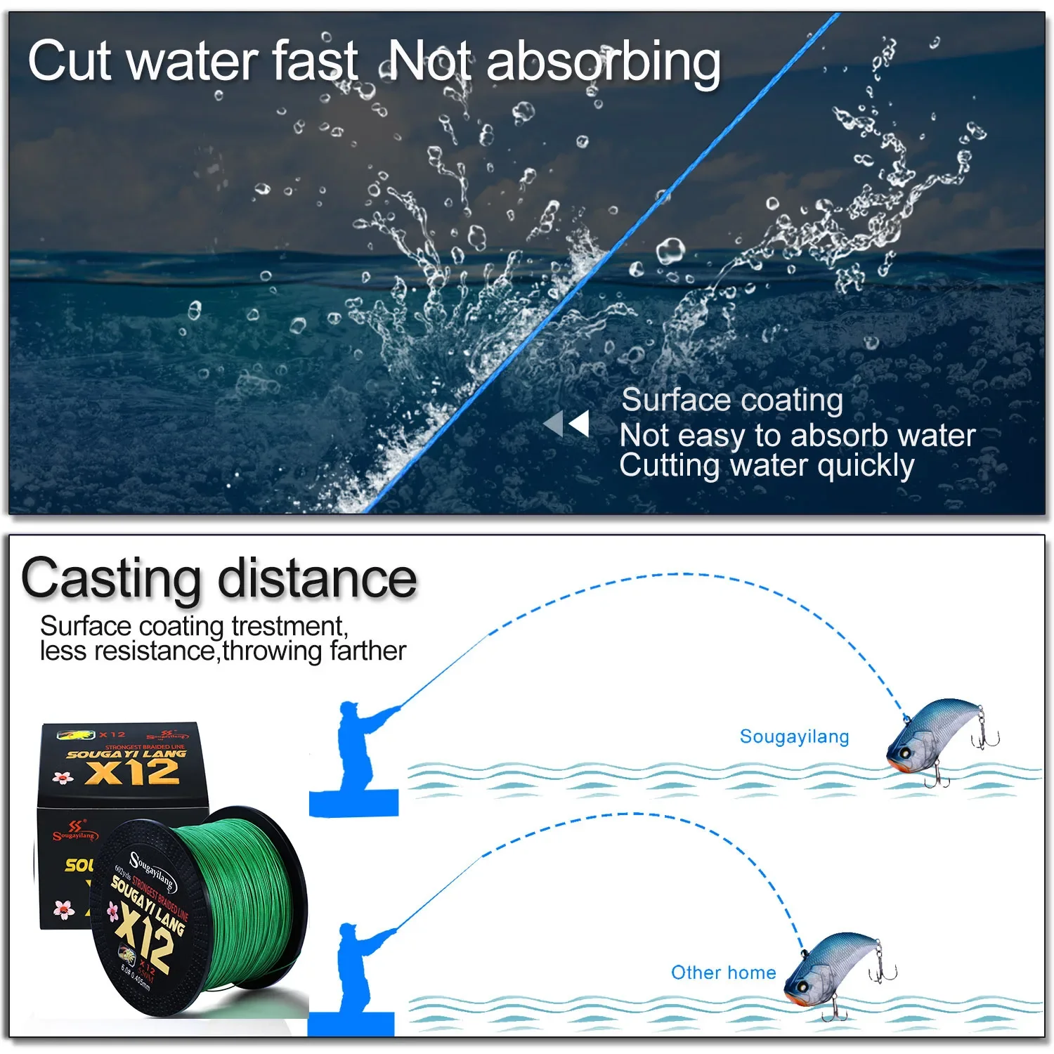 Fishing Line Sougayilang X12 12 Strands Braided 350M 550M Multifilament PE Saltwater Fishing Tackle