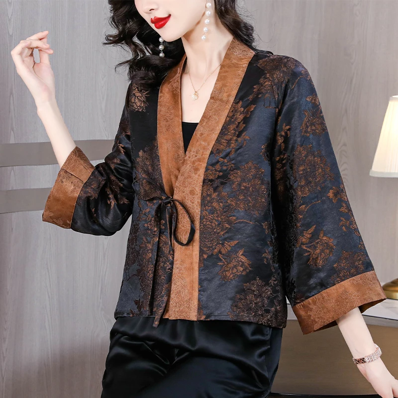 Autumn New Mulberry Silk Fragrant Cloud Yarn Black Big Peony Heavy Forging Double Weaving Craft Jiangnan Bank Lace Up